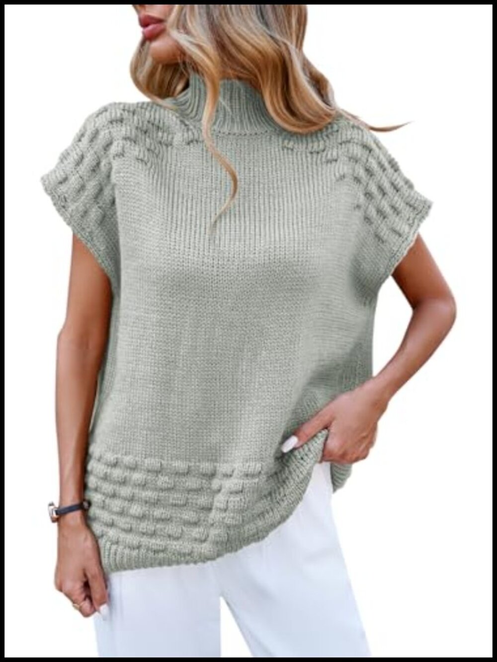 Women's Oversized Knit Sweater Vest Mock Neck Cap Sleeve Pullover 2025 Fall